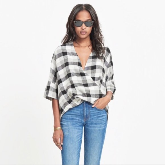 Madewell Tops - Madewell Courier Drape Front Check Tee